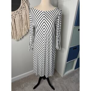 Chico's Women's Black White Classic Stripe Bell Sleeves Dress 2 US 12/14